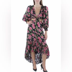 Alice + Olivia Black and Pink Floral High Low Dress